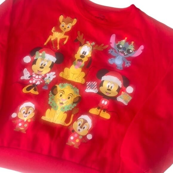 Disney 100 Twinkling Light Up Red Fleece Lined Long Sleeves Sweatshirt Size L - Picture 1 of 11